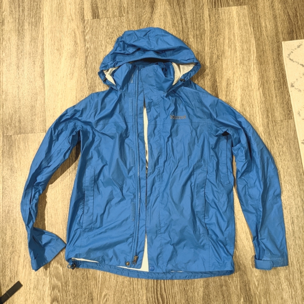 Men's Blue Marmot Hooded Zip Rain Jacket